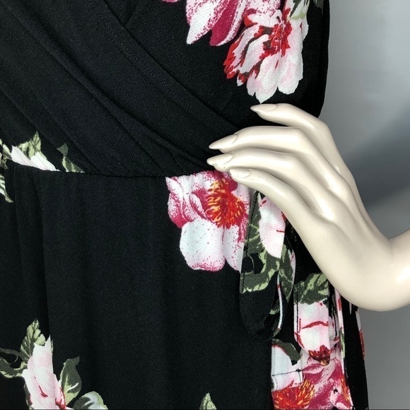 Harlow & Rose Black Floral Faux Wrap‎ Dress Small - Picture 4 of 4